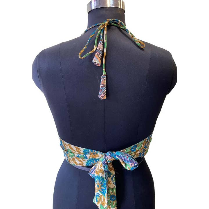 Bhawana Handicrafts - Wholesale Blouse - Women's - 5 Pcs Lot Women's Recycled Silk Halter Top Bralet Crop Top3