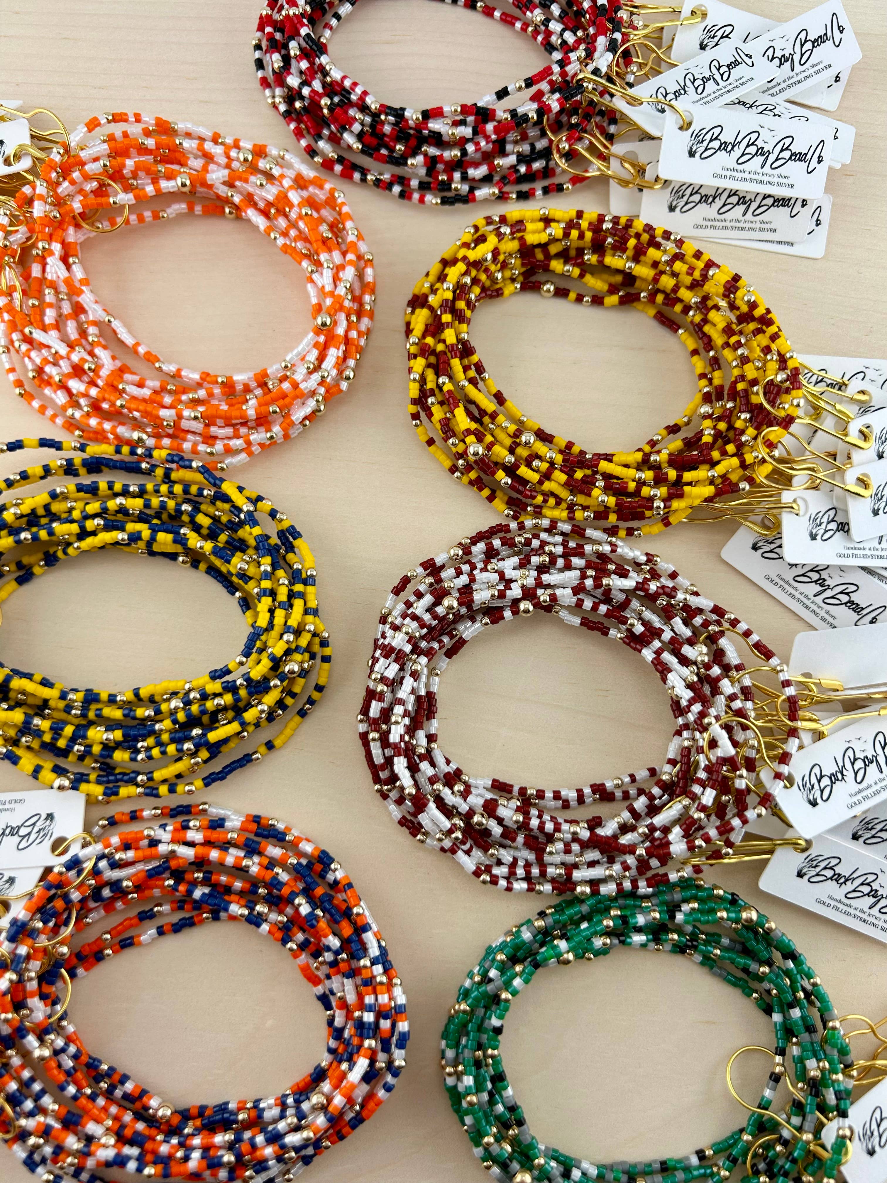 Back Bay Bead Company - Wholesale Beaded Bracelet - Game Day Bracelets Seed Bead Gold Filled Stretch Bracelets 8