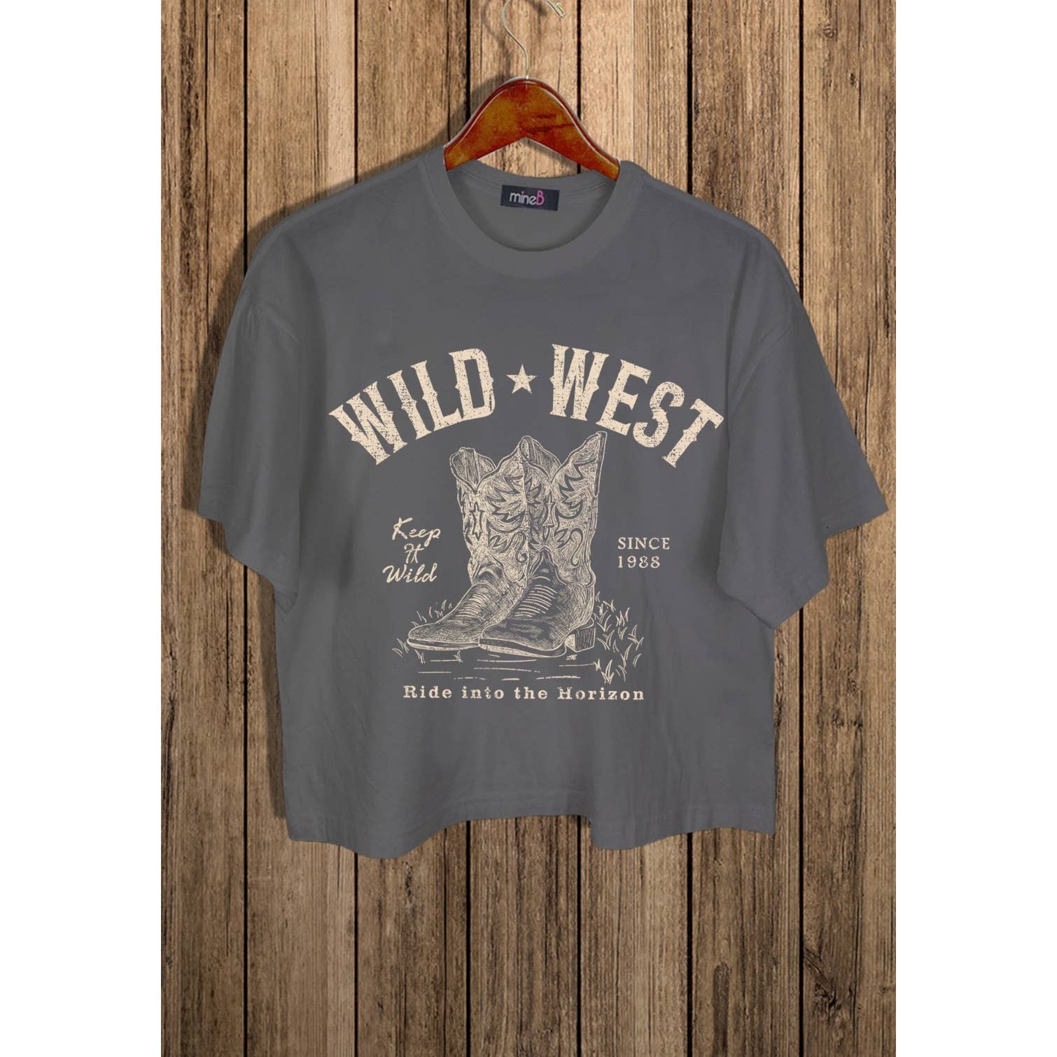 MINEB - Wholesale Screen Printed T-Shirt - Women's - WILD WEST CROP TEE2