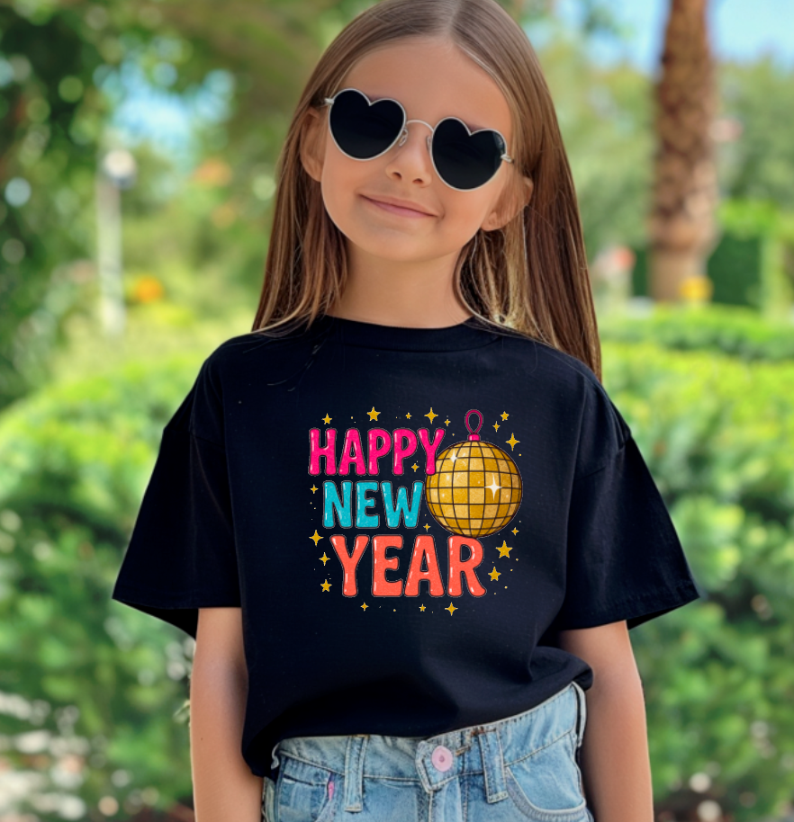 Gia Gifts Boutique - Wholesale Screen Printed T-Shirt - Kids - YOUTH Retro Happy New Year Tee    0