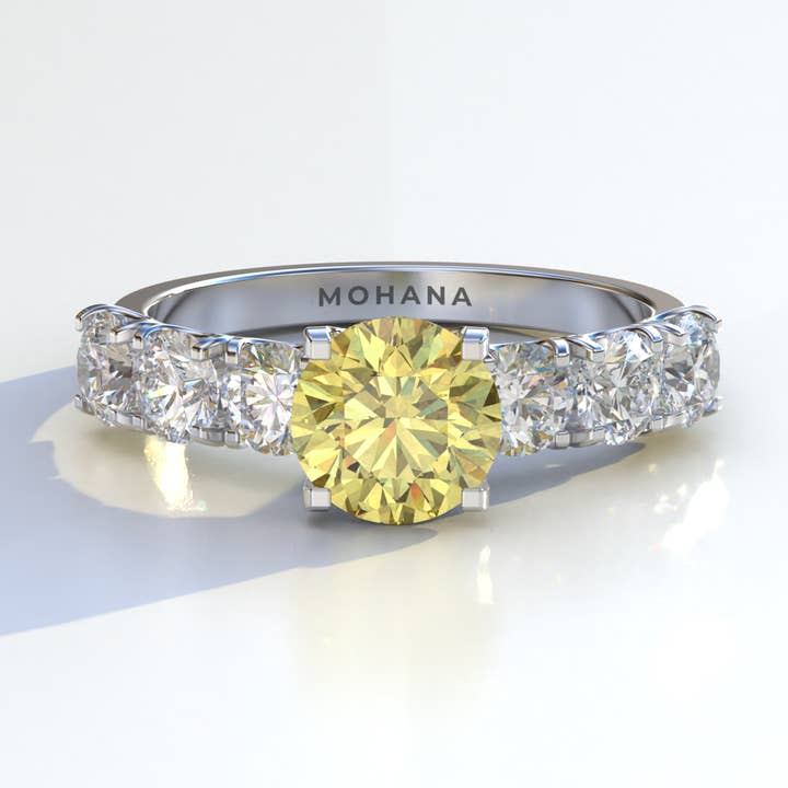 3 Carat Pink Round Cut Half Eternity Lab Diamond Engagement Ring - Angeleno for wholesale by Mohana Jewels - Luxury