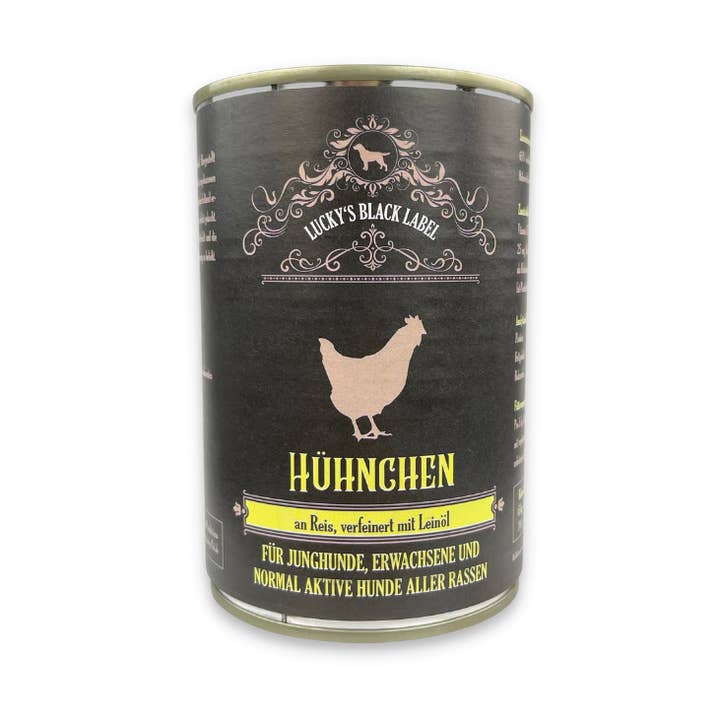 Lucky's Black Label Pollo con Riso 400 g MHD:23.01.26 per la vendita all'ingrosso da parte di Lucky-Pet Handels- und Produktions GmbH