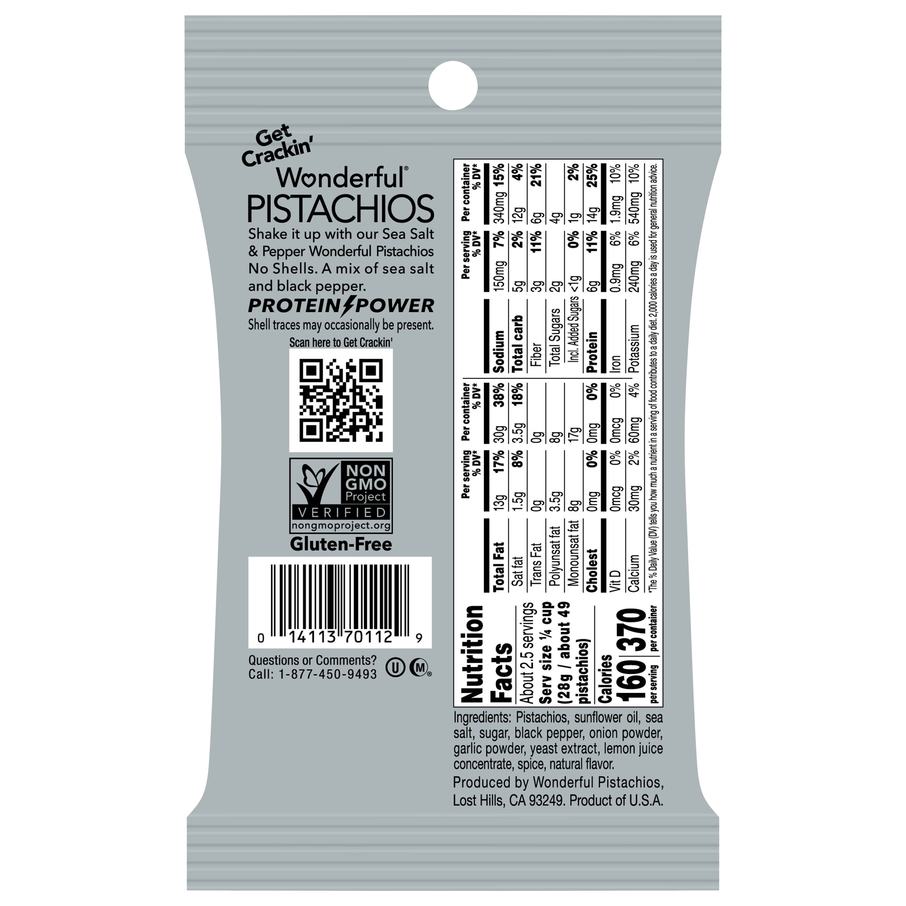 Wonderful Pistachios - Wholesale Nuts - Wonderful Pistachios No Shells Sea Salt & Pepper 2.25oz 8pk2