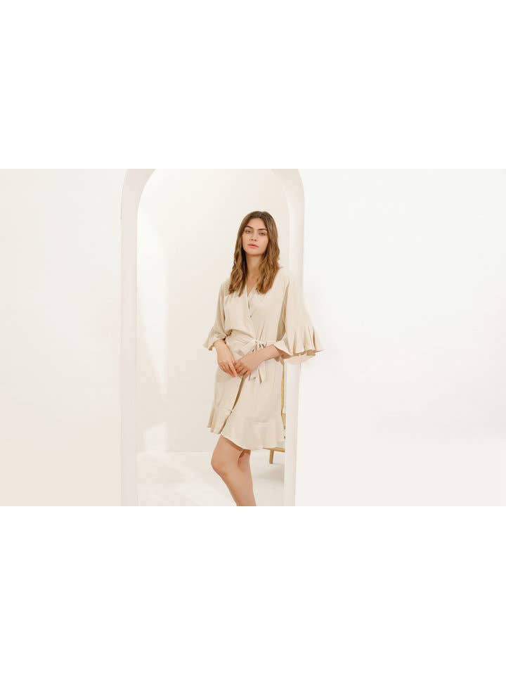 Mackleys - Wholesale Robe - Women's - PREORDER Solid Matte Satin Ruffle Robe4