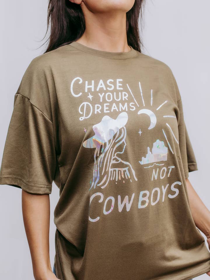 Olive MK519 Chasing Dreams Gold Foil Tee for wholesale on Faire0