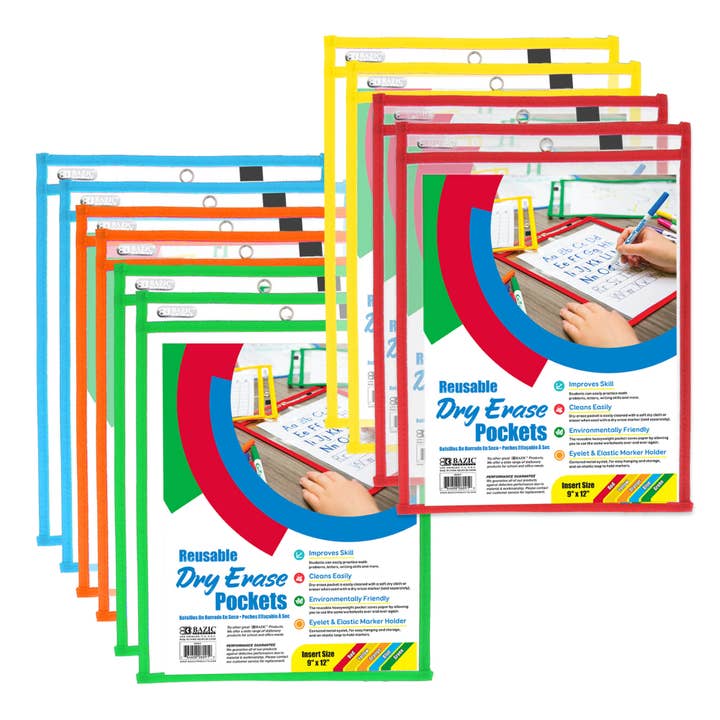Reusable Dry Erase Pockets (10/Pack) for wholesale by BAZIC Products