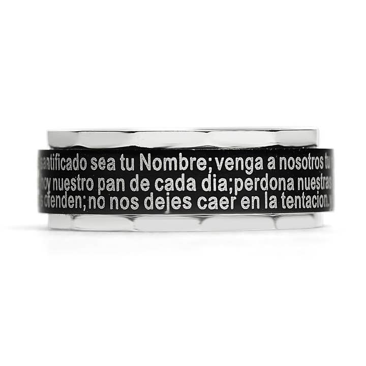 Black Stainless Steel Spanish Lord's Prayer Center Spinner Ring for wholesale by WJW