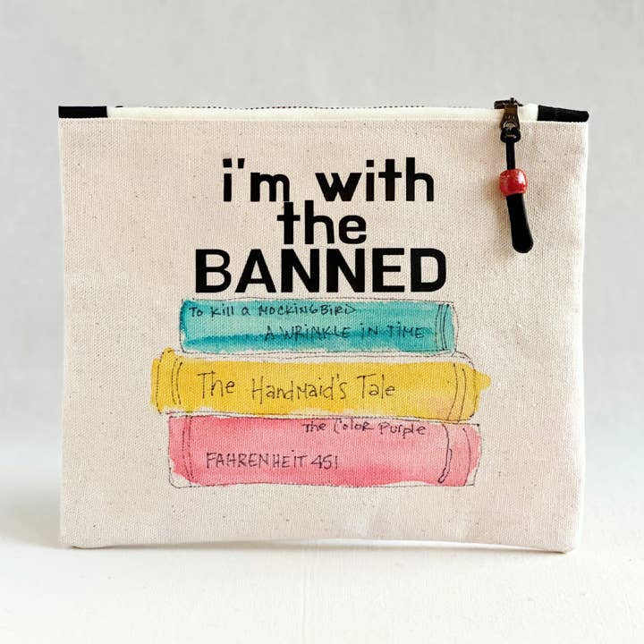 Canvas Painted Zip Bag SMALL  - I'm with the Banned for wholesale by Pretty Clever Words