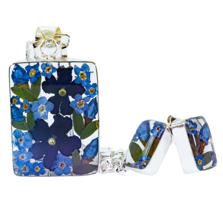 Global Crafts - Wholesale Stud/Post Earrings - Pressed Flower Rectangle Stud Earrings - MIXED COLORS7