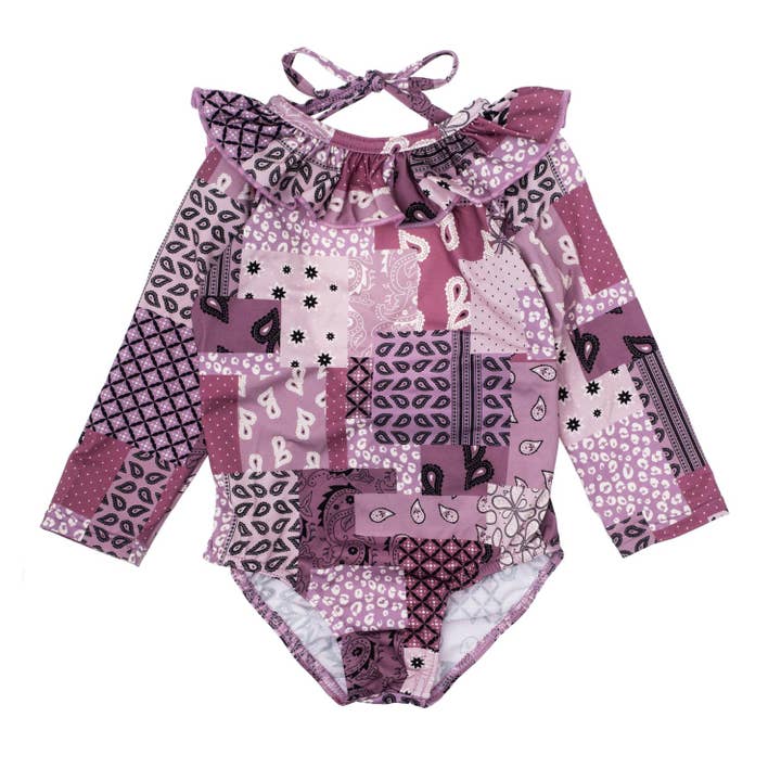 Long Sleeve Swimsuit Bandana Print S43423 for wholesale by Tocoto Vintage