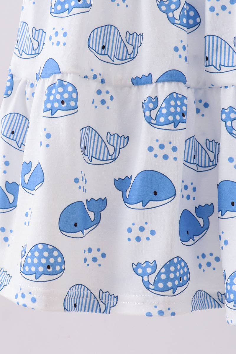 Aspen Rain Boutique - Wholesale Mommy & Me Sets - Blue whale smocked ruffle mom&me dress3