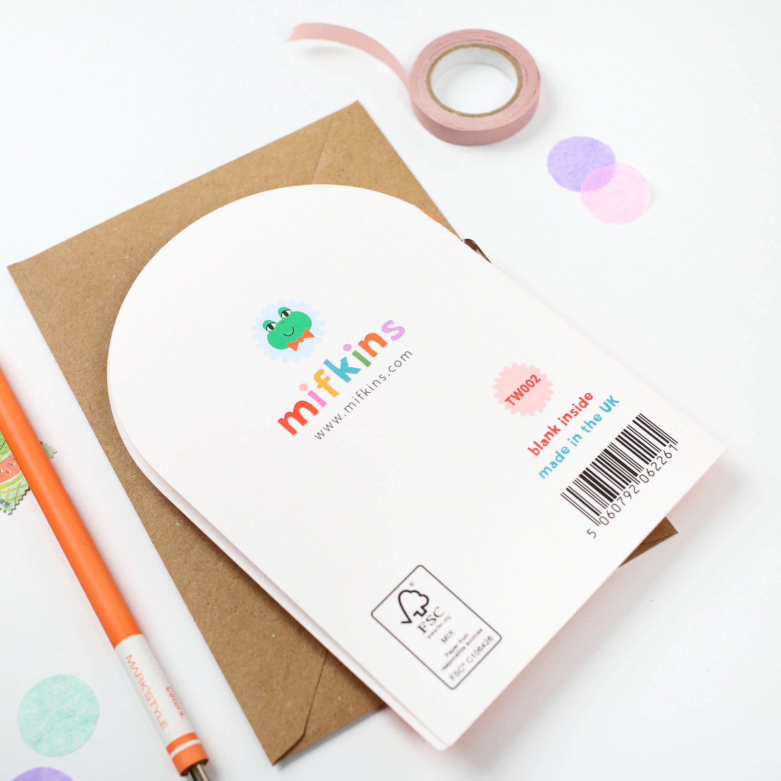 Mifkins – wholesale Birthday card – Whimsical Bear Hugs Birthday Card with Rainbow and Flowers4