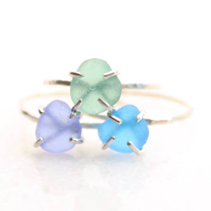 Sea Glass Stacking Ring in Silver and Gold for wholesale by Esme