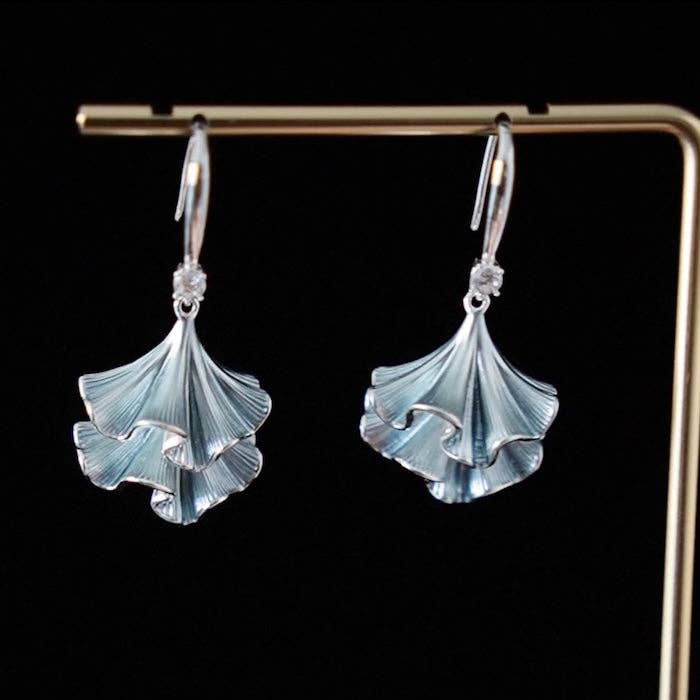 LanLivia - Wholesale Dangle Earrings - Light Blue Ginkgo Leaf Silver Earrings5