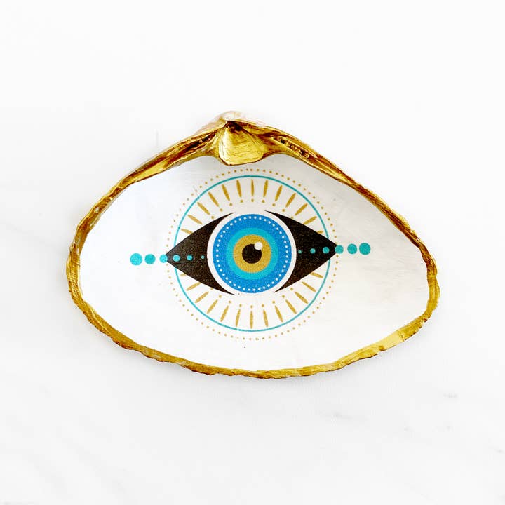 Adori Designs - Wholesale Jewelry Dish - Evil Eye Protection Eye Trinket Clam Shell Ring Dish