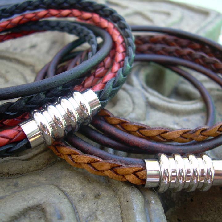 Urban Survival Gear USA - Wholesale Jewelry - Men's - Mens Leather Bracelet Stainless Steel Magnetic Clasp Mens Bracelets Leather Double Wrap Bracelet Fathers Day Gift Mens Jewelry Groomsmen3