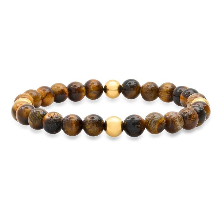 Steeltime NYC - Wholesale Beaded Bracelet - Steeltime Men's Accent Tiger Eye Beaded Bracelet