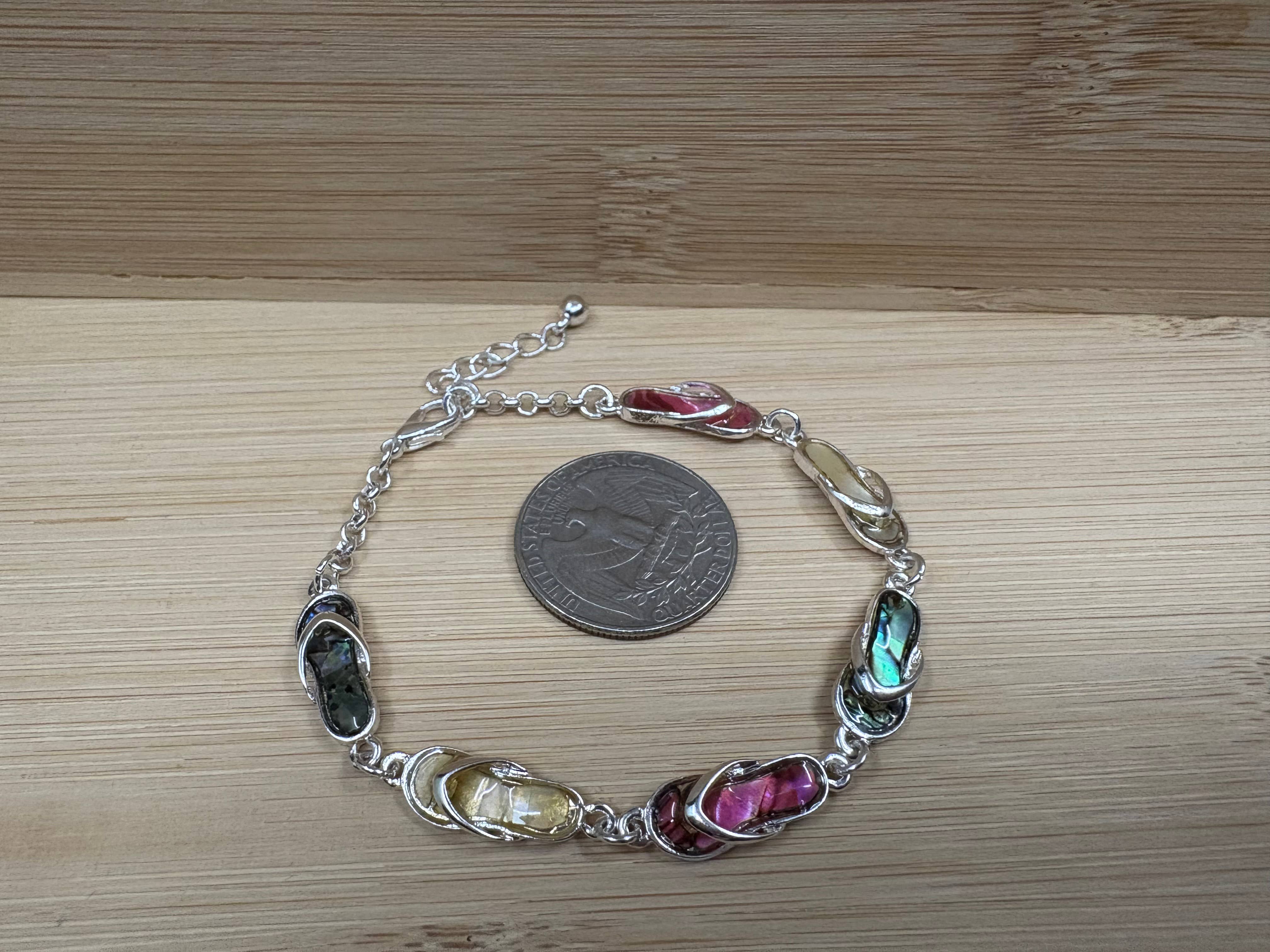 0011 PREMIERE - Wholesale Link & Chain Bracelet - FR2699 Multi-Tone Abalone Flip Flop Link & Chain Bracelet6