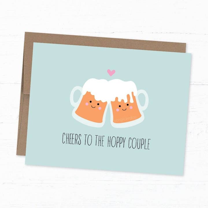Funny Beer Wedding Card: Cheers to the Hoppy Couple #2 for wholesale by corgicardco