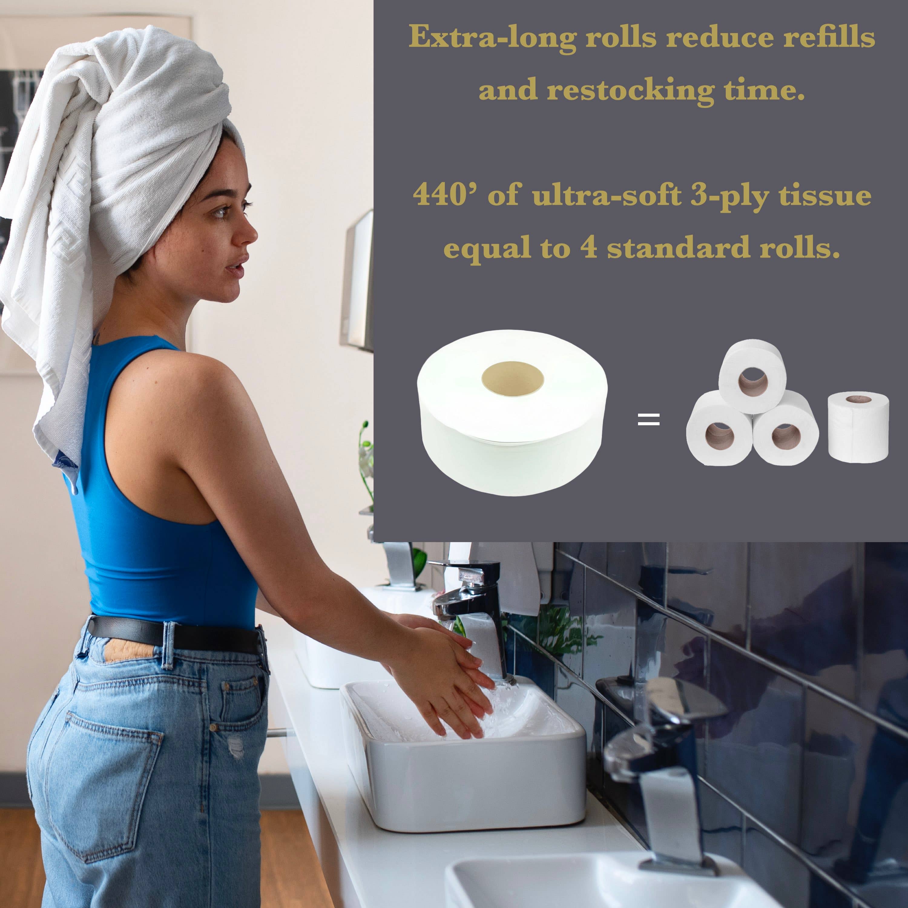 Clene Pack – wholesale Toilet paper – CLENE PACK Mini Jumbo Toilet Paper Roll, 3-Ply,12×440ft Roll3