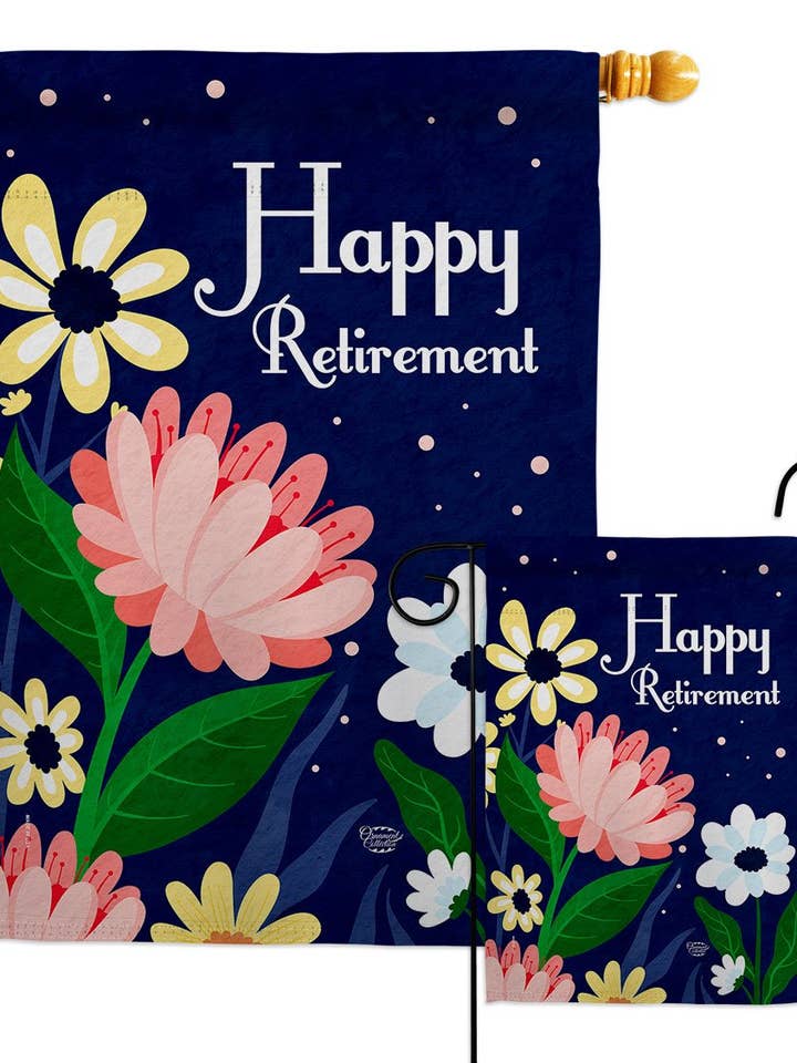 Happy Retirement Celebration Floral Decor Flag for wholesale by Two Group Flag Co