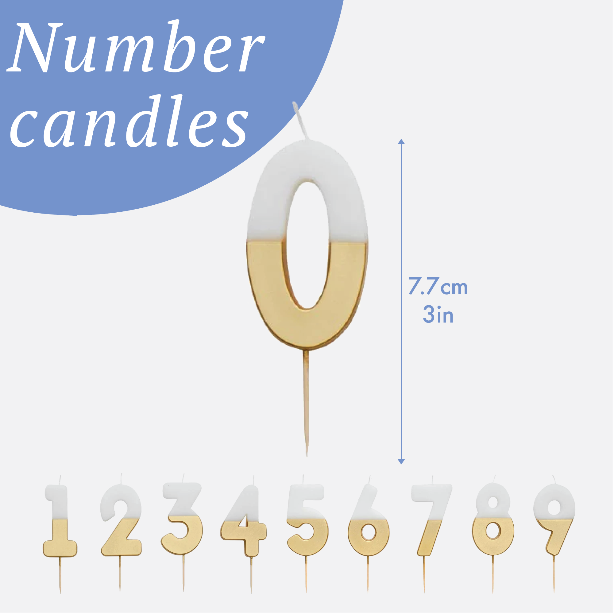 Talking Tables USA - Wholesale Cake Candle - White & Gold Birthday Number Candles | 0-9 | Single |15