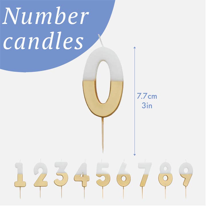 Talking Tables UK – wholesale Cake candle – White & Gold Number Birthday Candles Set| 0-9 | 30 Pack |5