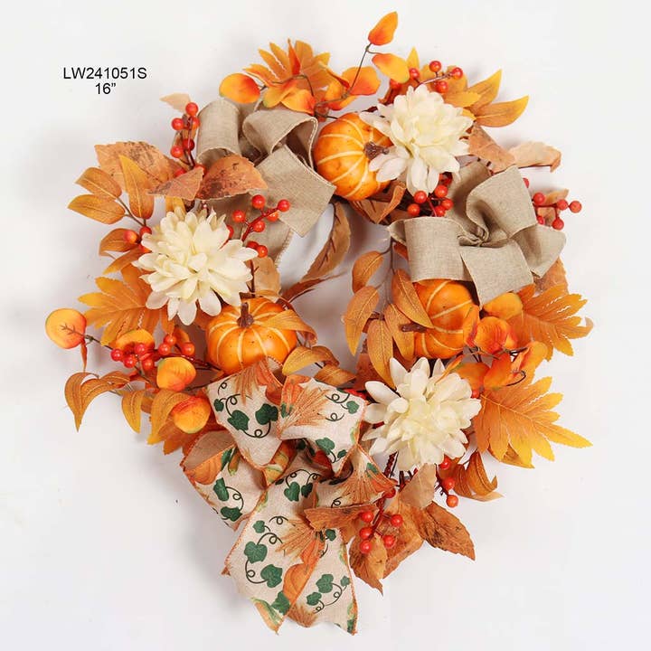 LW241051S 16 "Pumpkin Outdoor Floral Wreath for wholesale by Tellon Investment & Trade