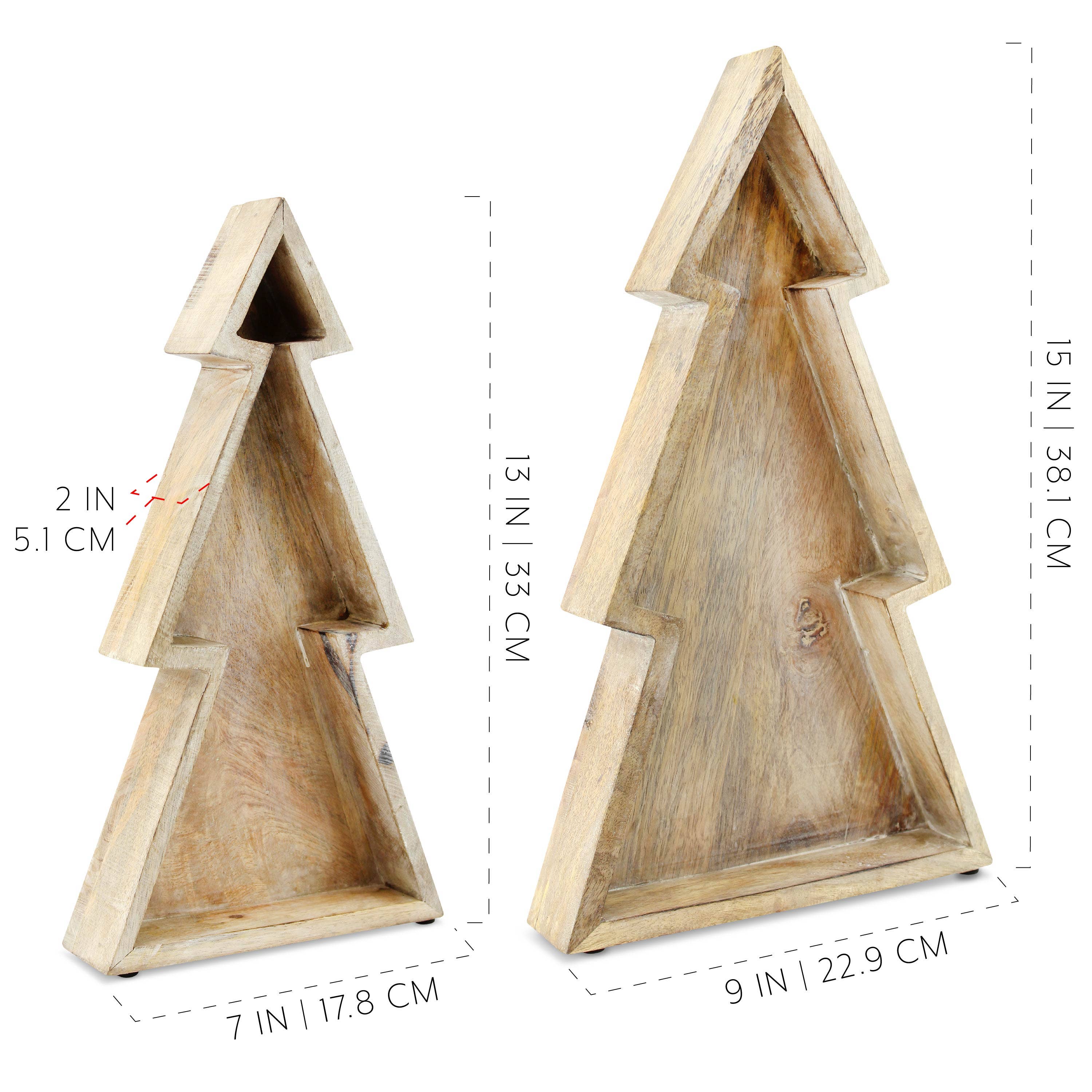 Kurated Korner - Wholesale Decorative Tray - AuldHome Design Wooden Christmas Tree Trays 2pc Set9