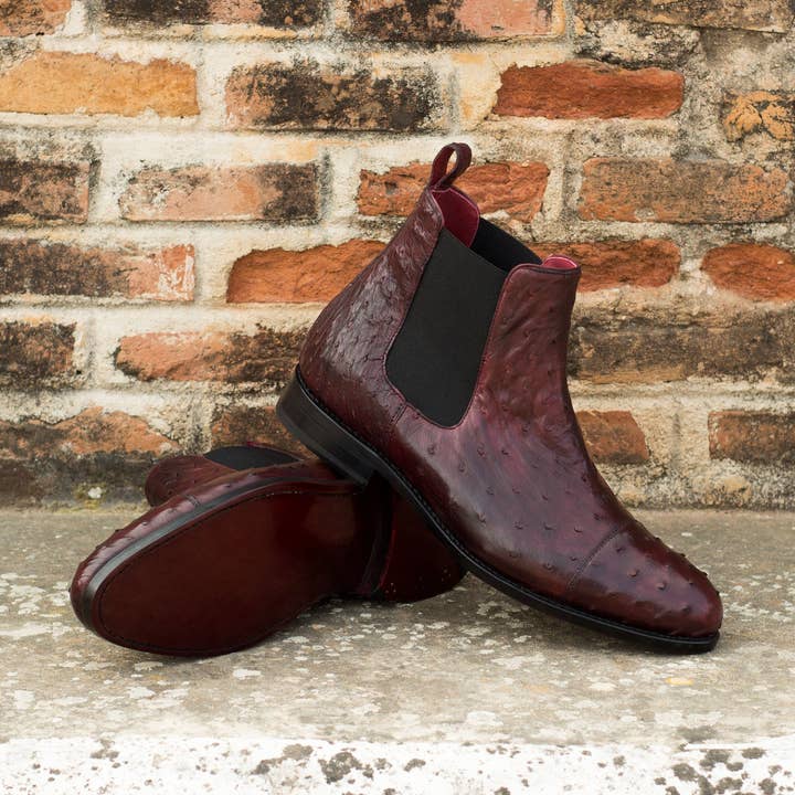 Monza Men's Exotic Ostrich Chelsea Boot in Burgundy for wholesale on Faire0