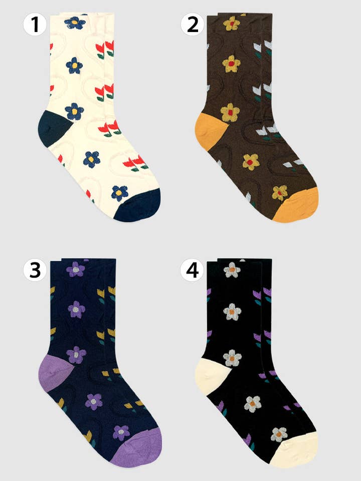 Chaussettes Crew Heart Flower Deco pour femmes pour la vente par 7DAYSSOCKS