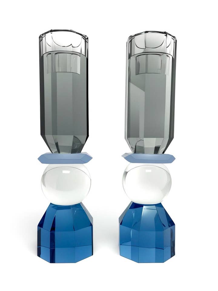 Bougeoirs Modern Cut (hauts) en cobalt/fumé pour la vente par Allison Pearl Design