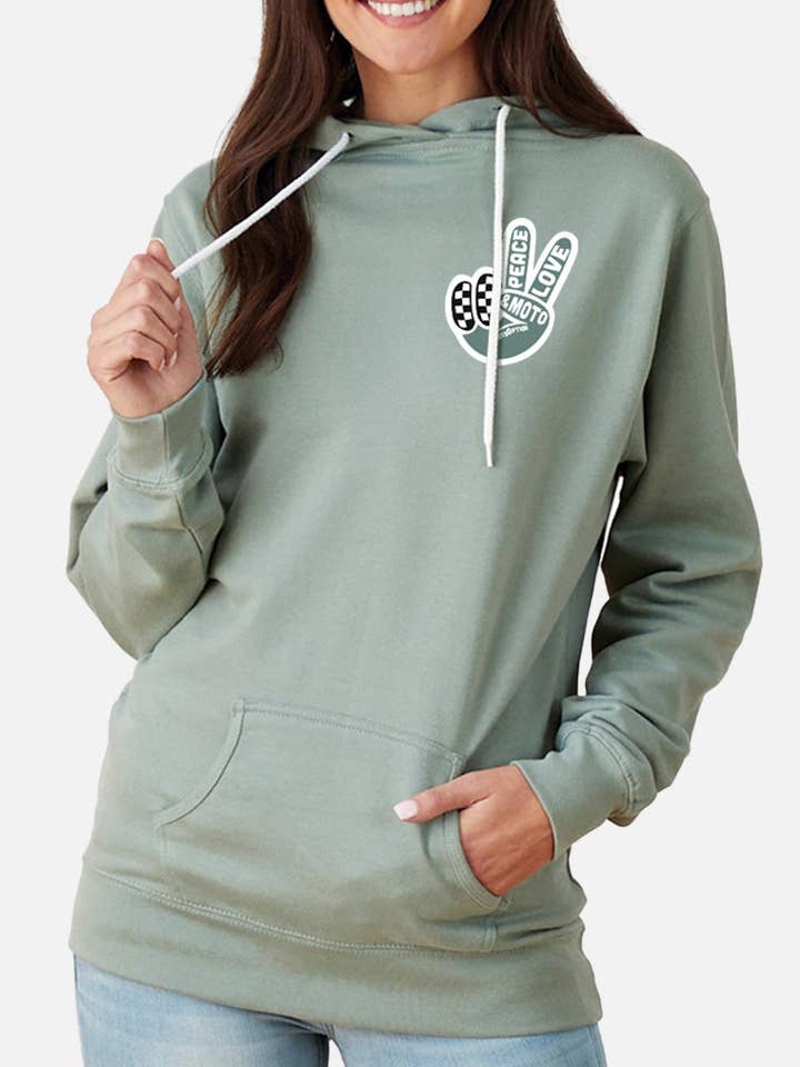 Sudadera con capucha Moto Peace Love para mujer - Verde salvia para venta al por mayor de MotoOption