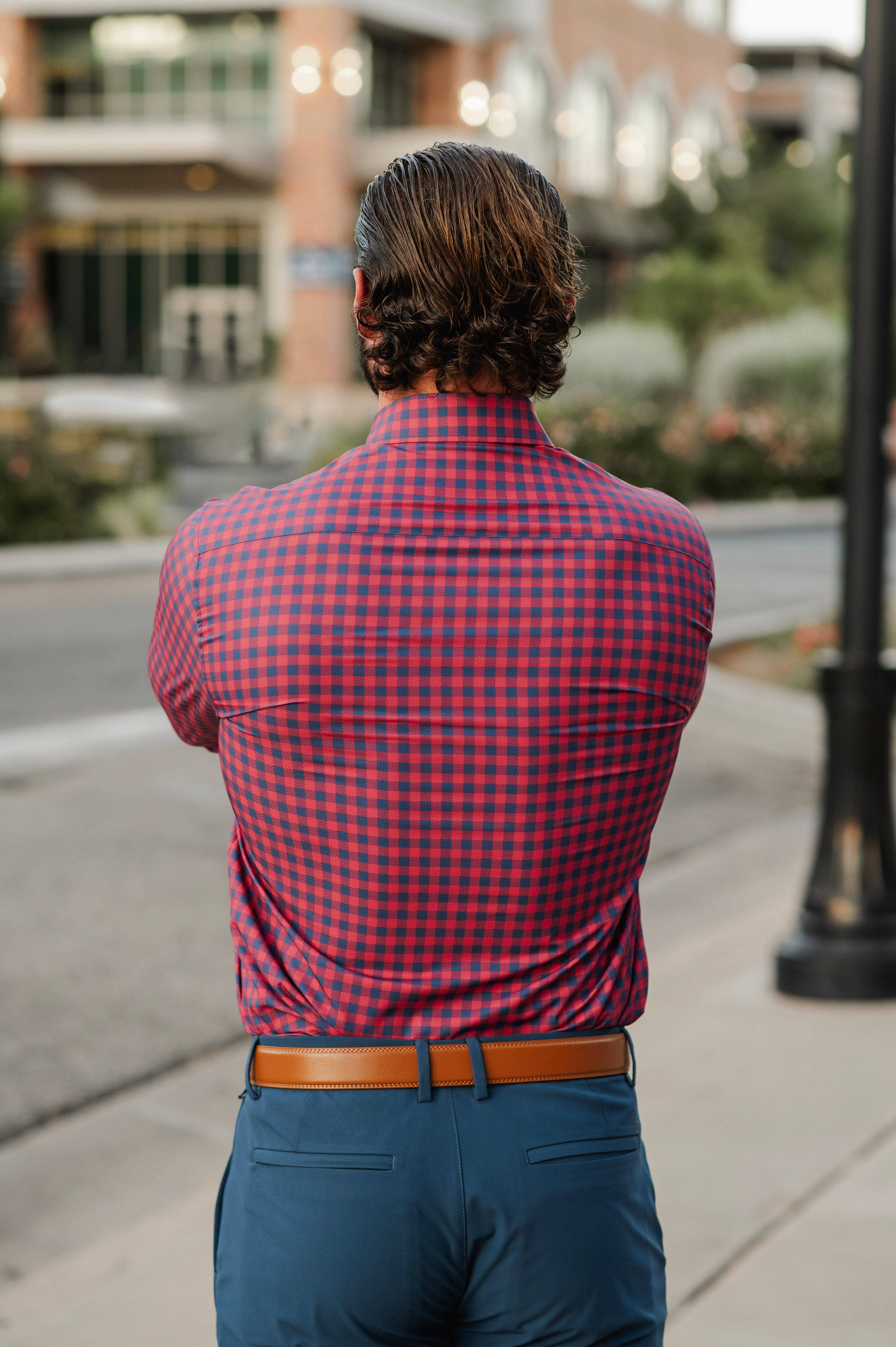 Tough Apparel - Venta al por mayor Camisa con botones - Hombre - Camisa Deportiva Hustle - Manga Larga - Cuadros Rojo y Azul Marino3