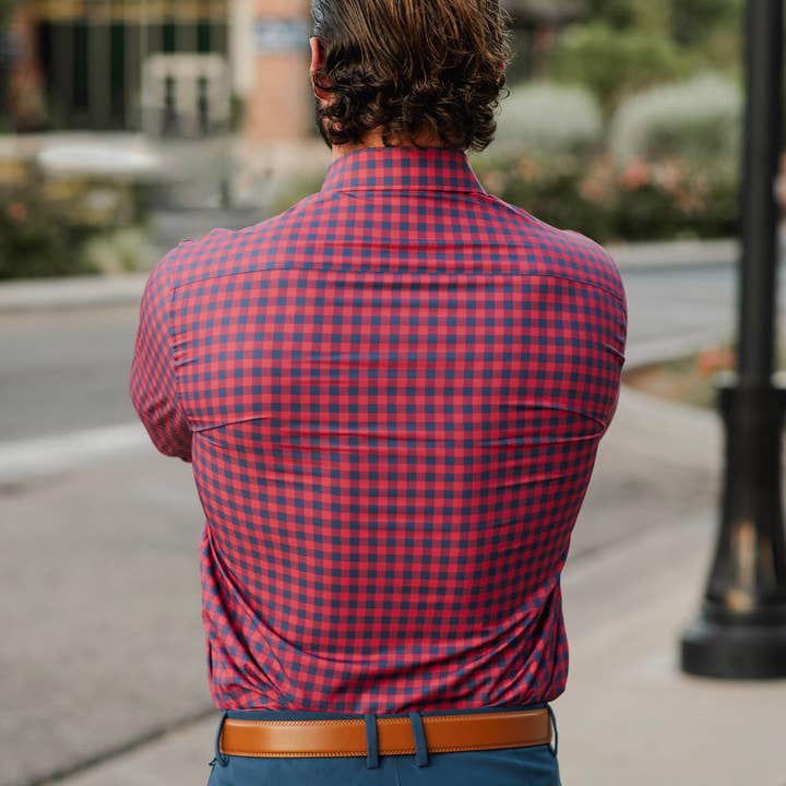 Tough Apparel - Venta al por mayor Camisa con botones - Hombre - Camisa Deportiva Hustle - Manga Larga - Cuadros Rojo y Azul Marino3