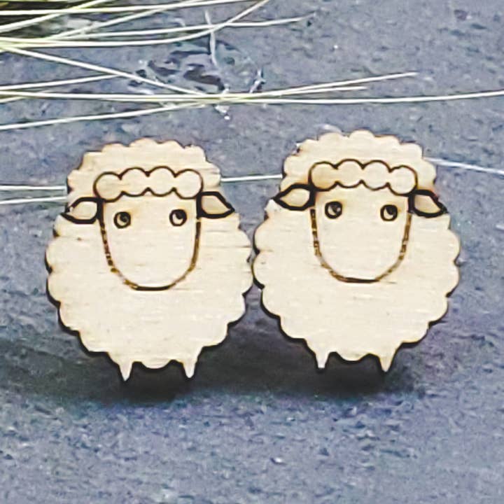 Sheep Engraved Wood Earrings for wholesale by A Farm Girl by Tess