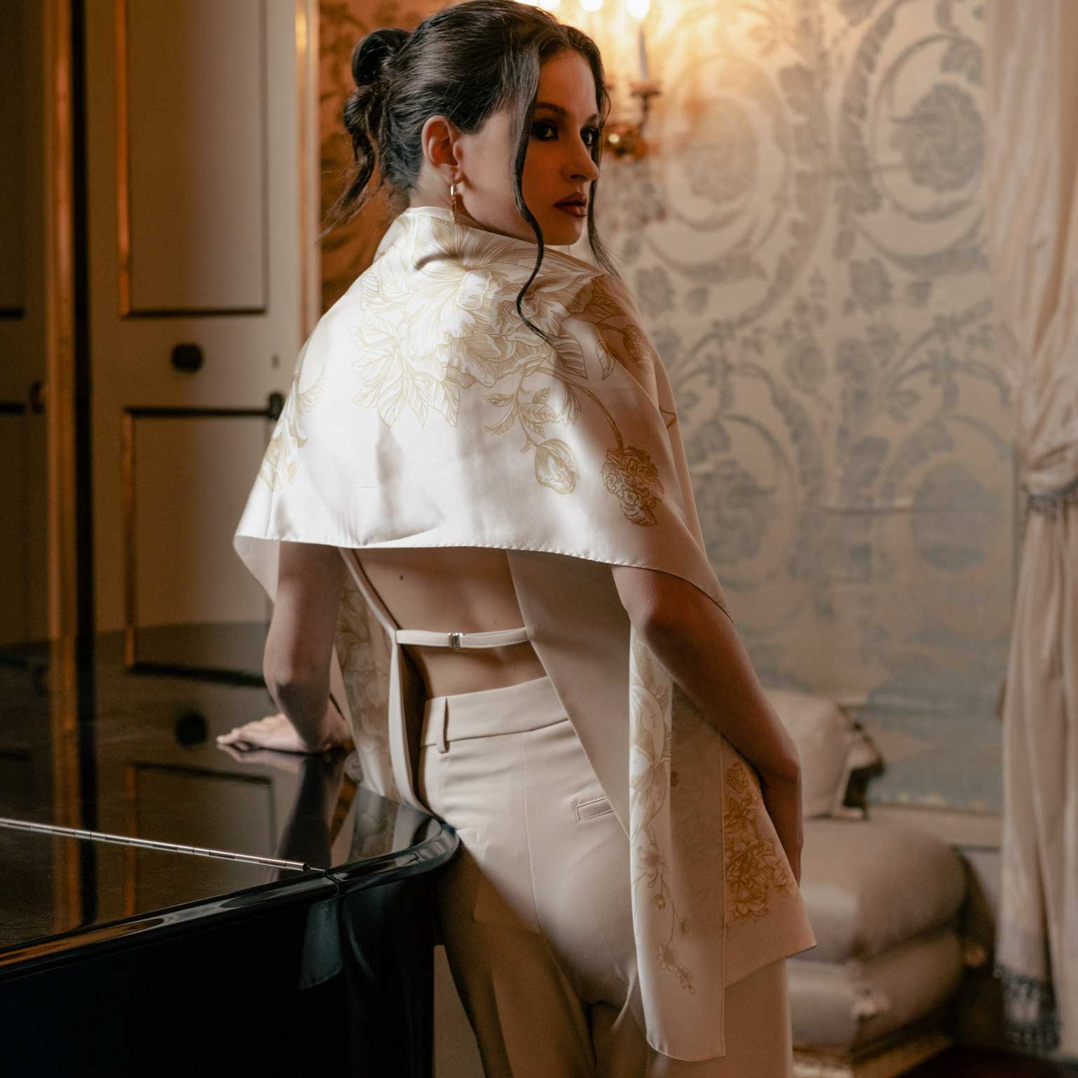 Elizabetta Made in Italy USA - Wholesale Scarf - Women's - Isabella - Silk Scarf/Shawl - Champagne4