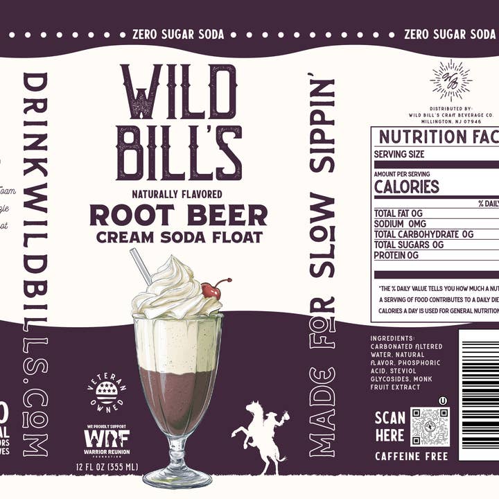 Wild Bill’s Craft Beverage Co. - Wholesale Soda/Carbonated Drink - Root Beer: Zero Sugar Soda, Clean Ingredients, 12-Pack, Cans
