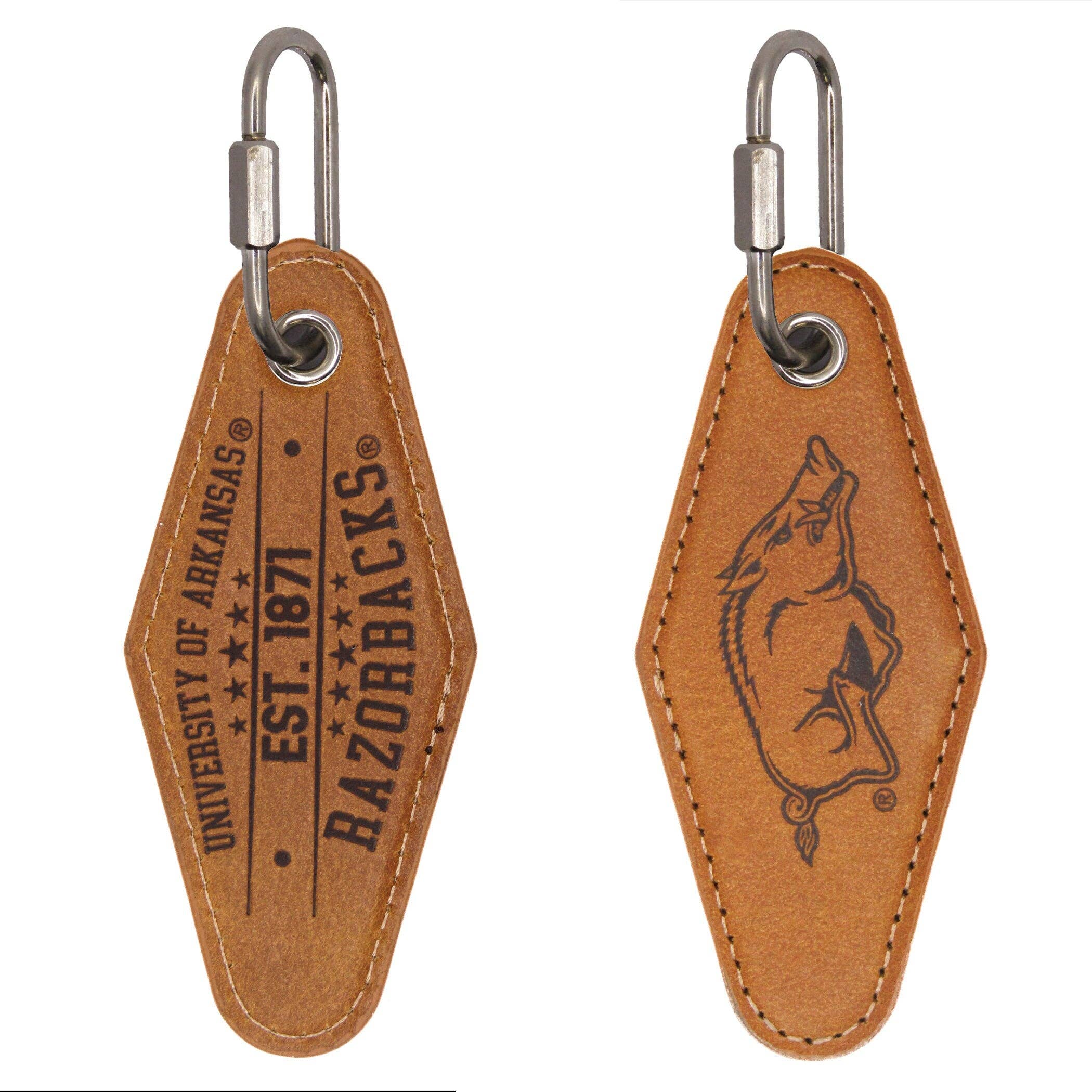 Zep-Pro - Wholesale Keychain - Unisex - Arkansas Razorbacks Collegiate Vintage Full Grain Leather Key Fob. Brown Burnished and Tan Embossed Key Ring.9