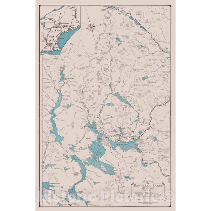 Karta över Rangeley Lakes-regionen, Maine för wholesale av Historic Pictoric