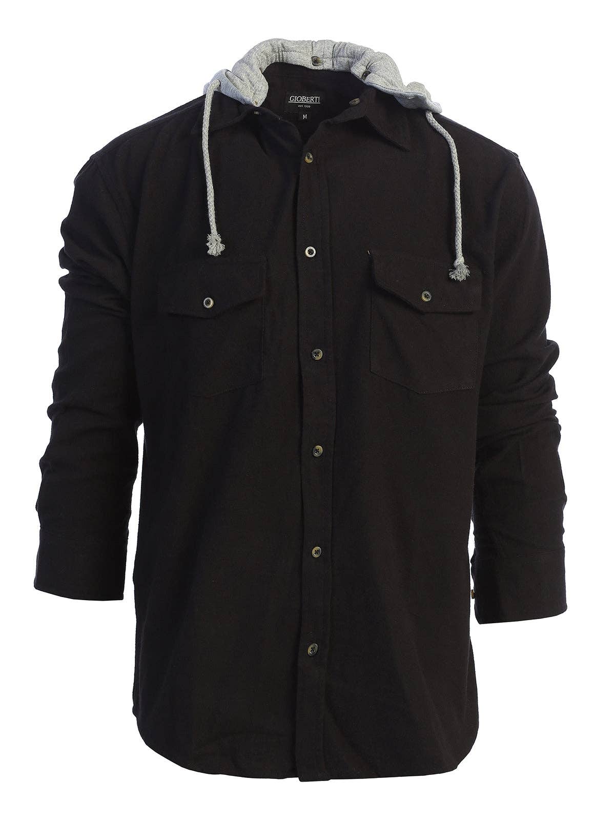 b-one inc – wholesale Skjortor – Herr – Casual flanellskjorta med knapp för män med avtagbar hoodie GB-LS92H10