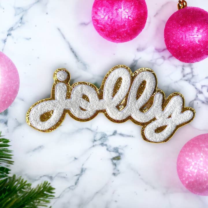 Social Grace & Company - Wholesale Patch - Jolly Light Pink Chenille Iron On Patch for Holiday Shirts