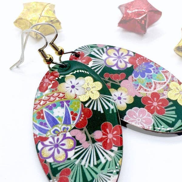 Prettykiku – Engroshandel Hængeøreringe og creoløreringe – Sort japansk Kimono ovale øreringe2