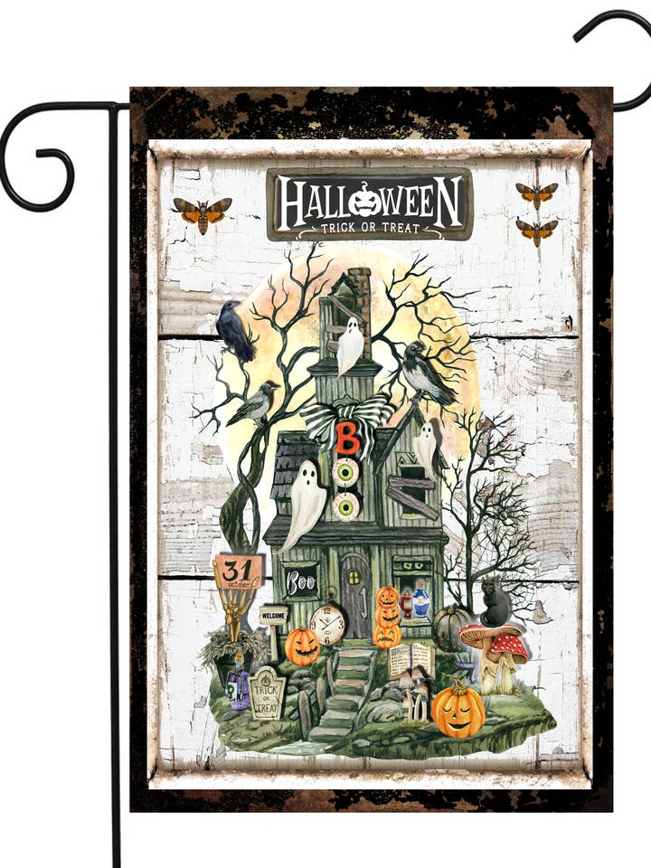 Halloween House Garden Flag for wholesale by Happy Cow Lawn Decor