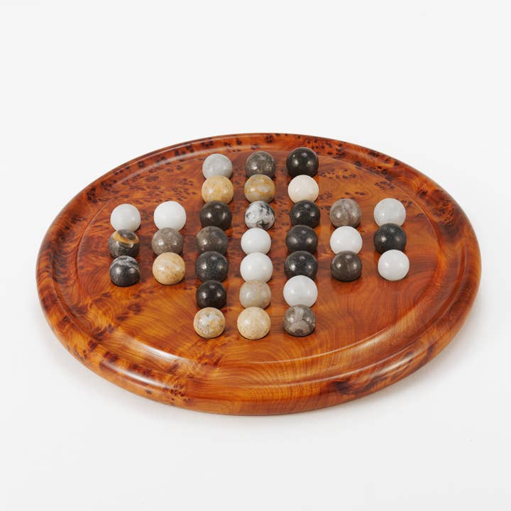Yemma Goods - Wholesale Board Game - Handcrafted Thuya Wood Solitaire Game With Marble Balls