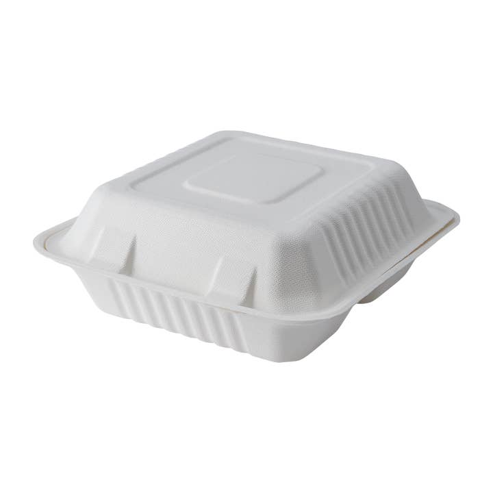 CaliWare 8''x8''x3'' 3C No PFAS Bagasse Hinged Box 200pcs/ct for wholesale by CaliWare