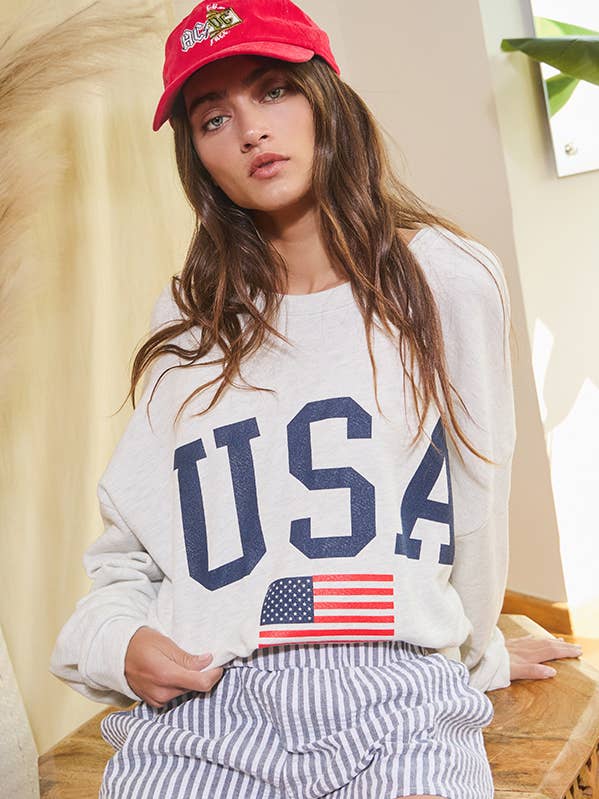 T1770-1F 'USA & The America Flag' Graphic Oversized Sweatshi for wholesale by BUCKETLIST INC