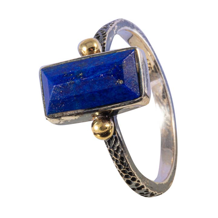 Saraswati Imports - Vente Bague de cocktail/de cérémonie - Bague Blessings Lapis en laiton et argent sterling0