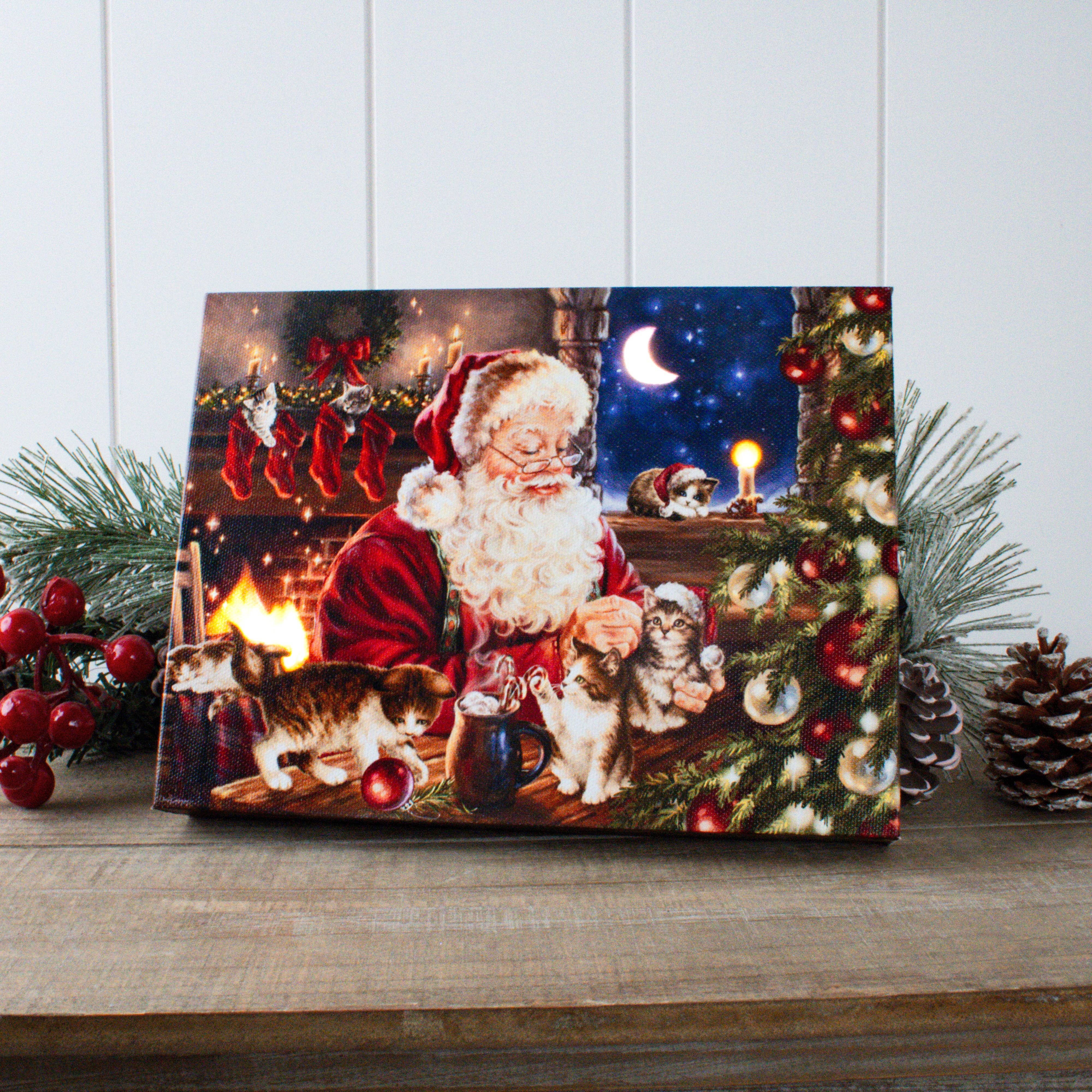 Glow Decor - Wholesale Christmas Decoration - Santa's Furry Friends 8x6 Lighted Tabletop Canvas0