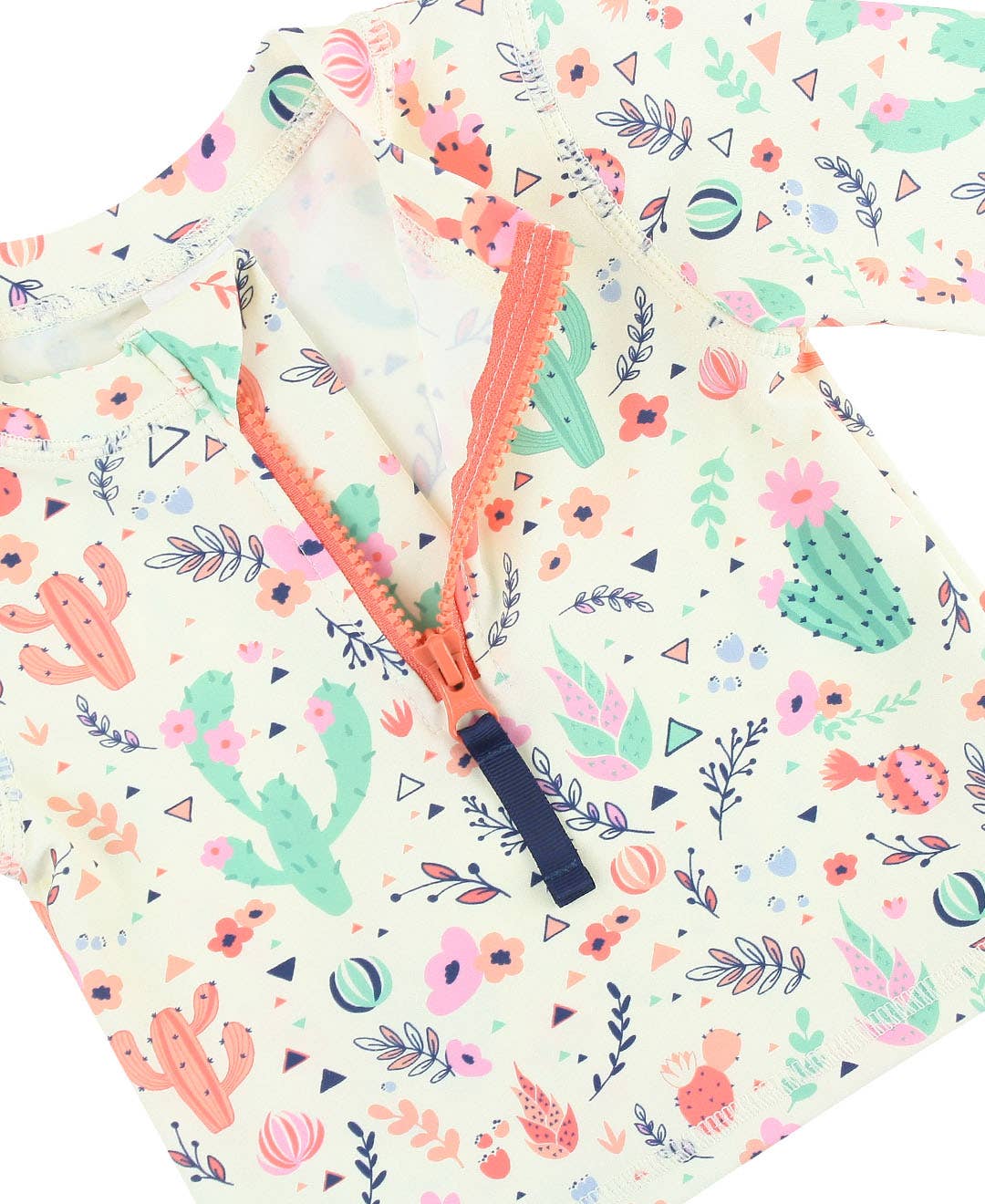 RuffleButts + RuggedButts - Venta al por mayor Camiseta de protección solar - Niños - Conjunto de baño de dos piezas con cremallera y mangas largas Girls Desert Blossoms con volantes traseros característicos.4